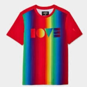 UGG Rainbow Stripes Pride Ugg Logo Tee Women T Shirts Sz XS NWT